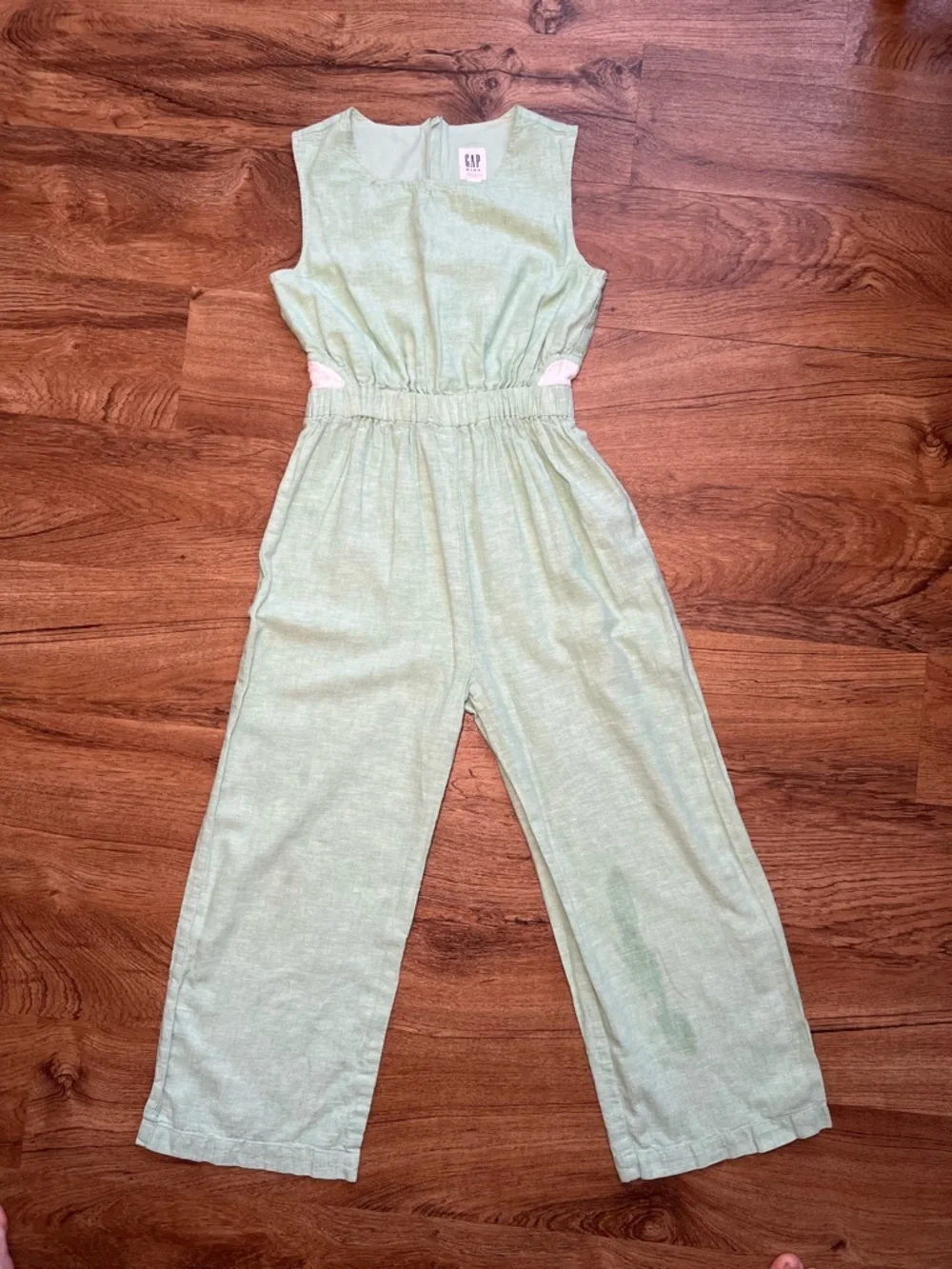GAP Kids Linen Blend Jumpsuit Girls M 8-9 Mint Green Wide Leg summer Romper